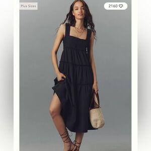 Maeve The Helena Square-Neck Smocked Tiered Midi Dress Size M